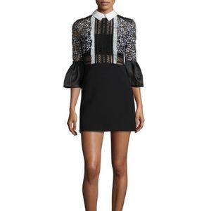 Self Portrait Bell Sleeve Shift Dress with Collar